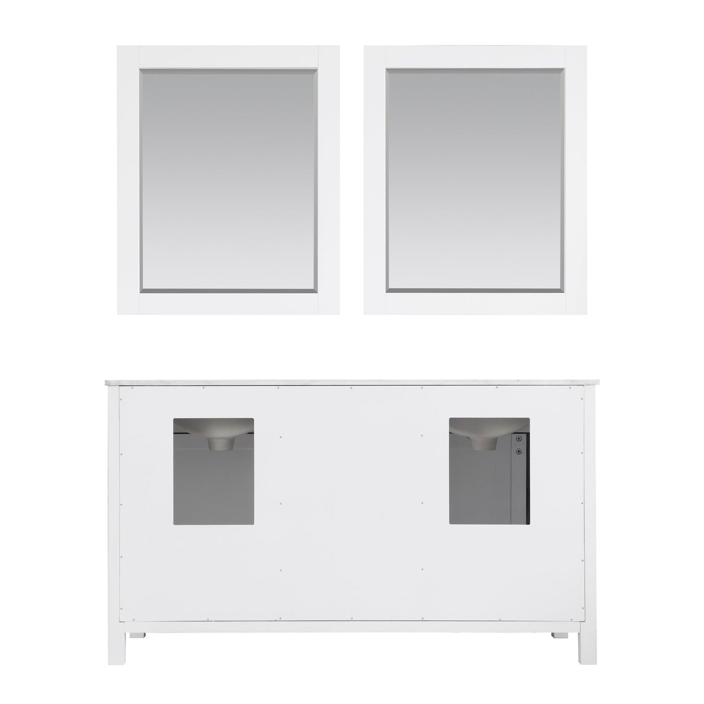 Kinsley 60" Double Bathroom Vanity Set in White and Carrara White Marble Countertop with Mirror