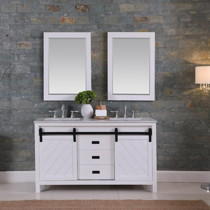 Kinsley 60" Double Bathroom Vanity Set in White and Carrara White Marble Countertop with Mirror