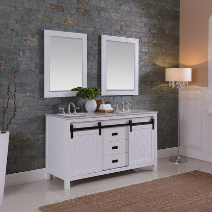 Kinsley 60" Double Bathroom Vanity Set in White and Carrara White Marble Countertop with Mirror