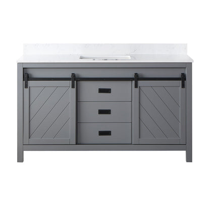 Kinsley 60" Single Bathroom Vanity Set in Gray and Aosta White Engineered Stone Countertop without Mirror