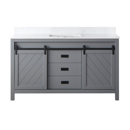 Kinsley 60" Single Bathroom Vanity Set in Gray and Aosta White Engineered Stone Countertop without Mirror