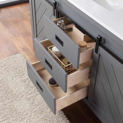 Kinsley 60" Single Bathroom Vanity Set in Gray and Aosta White Engineered Stone Countertop without Mirror