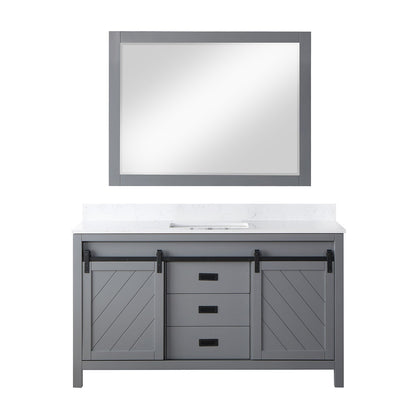 Kinsley 60" Single Bathroom Vanity Set in Gray and Aosta White Engineered Stone Countertop with Mirror