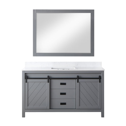 Kinsley 60" Single Bathroom Vanity Set in Gray and Aosta White Engineered Stone Countertop with Mirror