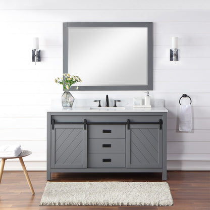 Kinsley 60" Single Bathroom Vanity Set in Gray and Aosta White Engineered Stone Countertop with Mirror