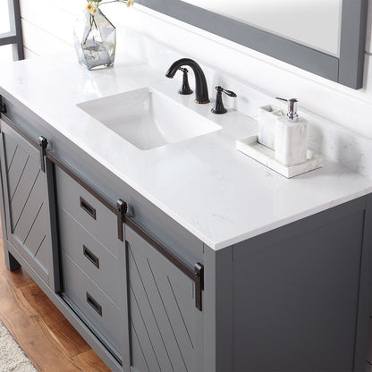 Kinsley 60" Single Bathroom Vanity Set in Gray and Aosta White Engineered Stone Countertop with Mirror