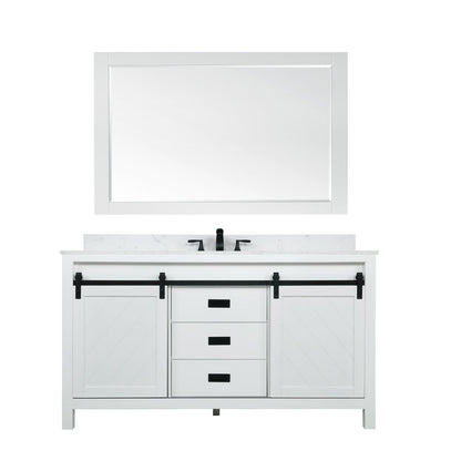 Kinsley 60" Single Bathroom Vanity Set in White and Carrara White Marble Countertop with Mirror