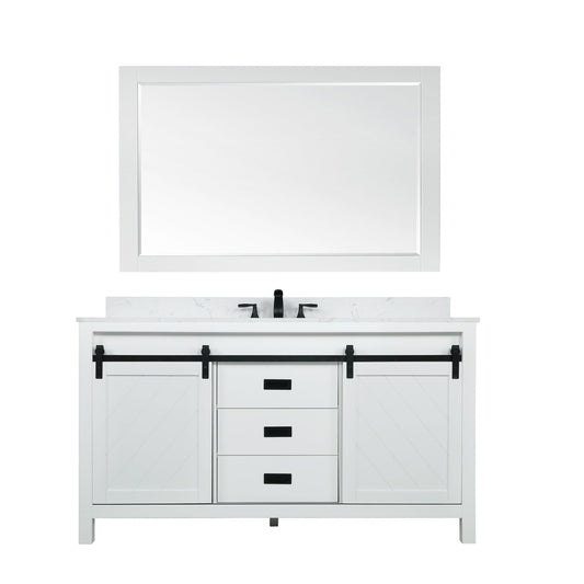 Kinsley 60" Single Bathroom Vanity Set in White and Carrara White Marble Countertop with Mirror