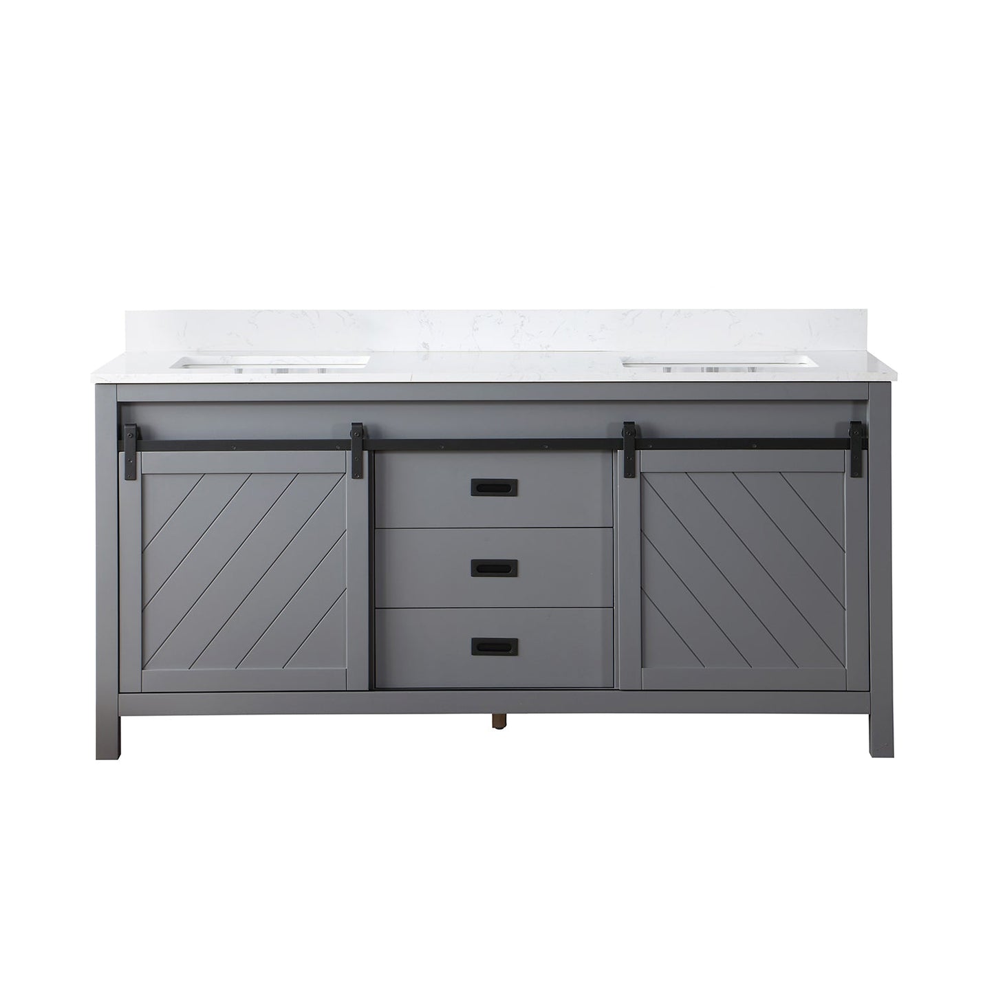 Kinsley 72" Double Bathroom Vanity Set in Gray and Aosta White Engineered Stone Countertop without Mirror