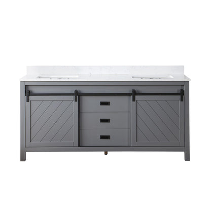 Kinsley 72" Double Bathroom Vanity Set in Gray and Aosta White Engineered Stone Countertop without Mirror