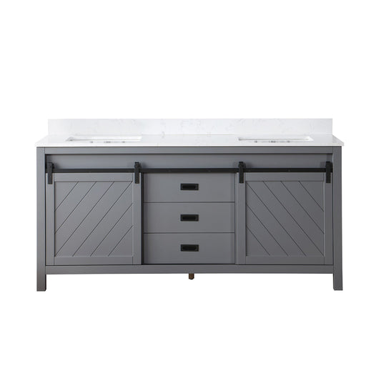 Kinsley 72" Double Bathroom Vanity Set in Gray and Aosta White Engineered Stone Countertop without Mirror
