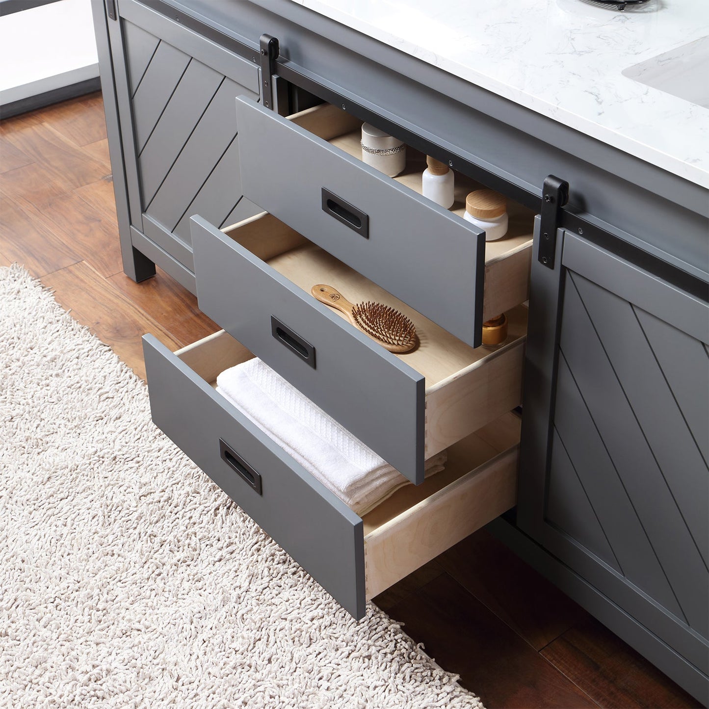 Kinsley 72" Double Bathroom Vanity Set in Gray and Aosta White Engineered Stone Countertop without Mirror