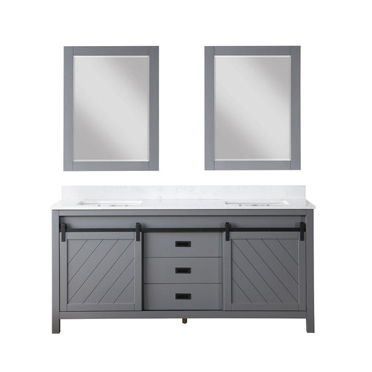 Kinsley 72" Double Bathroom Vanity Set in Gray and Aosta White Engineered Stone Countertop with Mirror