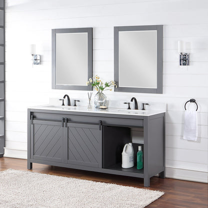 Kinsley 72" Double Bathroom Vanity Set in Gray and Aosta White Engineered Stone Countertop with Mirror