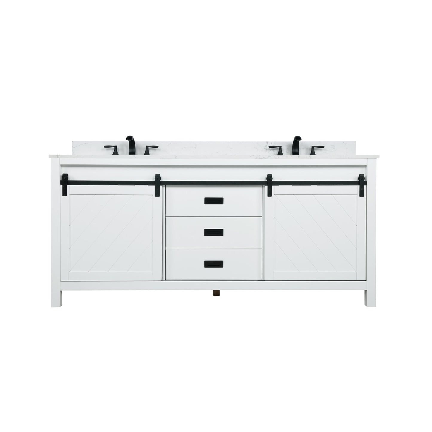 Kinsley 72" Double Bathroom Vanity Set in White and Carrara White Marble Countertop without Mirror