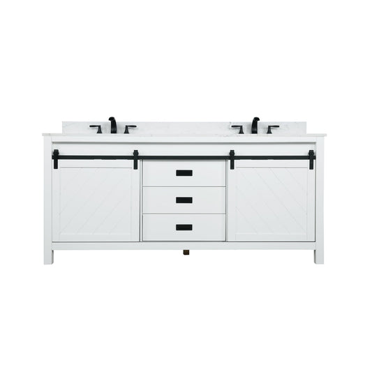 Kinsley 72" Double Bathroom Vanity Set in White and Carrara White Marble Countertop without Mirror