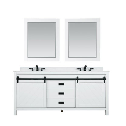 Kinsley 72" Double Bathroom Vanity Set in White and Carrara White Marble Countertop with Mirror