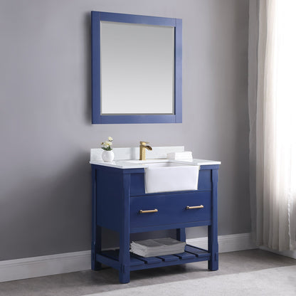 Georgia 36" Single Bathroom Vanity Set in Jewelry Blue and Aosta White Composite Stone Top with White Farmhouse Basin without Mirror