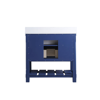 Georgia 36" Single Bathroom Vanity Set in Jewelry Blue and Aosta White Composite Stone Top with White Farmhouse Basin without Mirror