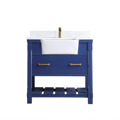 Georgia 36" Single Bathroom Vanity Set in Jewelry Blue and Aosta White Composite Stone Top with White Farmhouse Basin without Mirror