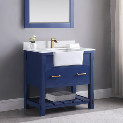 Georgia 36" Single Bathroom Vanity Set in Jewelry Blue and Aosta White Composite Stone Top with White Farmhouse Basin without Mirror