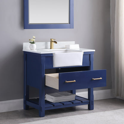 Georgia 36" Single Bathroom Vanity Set in Jewelry Blue and Aosta White Composite Stone Top with White Farmhouse Basin without Mirror
