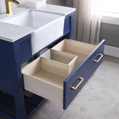 Georgia 36" Single Bathroom Vanity Set in Jewelry Blue and Aosta White Composite Stone Top with White Farmhouse Basin without Mirror