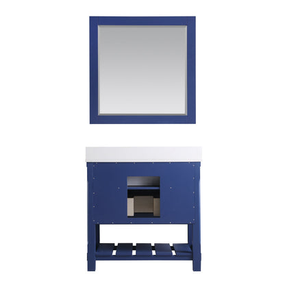 Georgia 36" Single Bathroom Vanity Set in Jewelry Blue and Aosta White Composite Stone Top with White Farmhouse Basin with Mirror