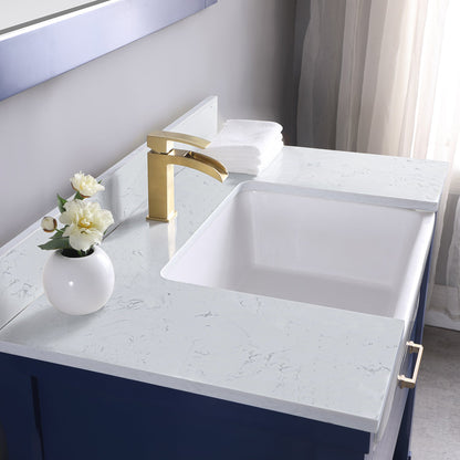 Georgia 36" Single Bathroom Vanity Set in Jewelry Blue and Aosta White Composite Stone Top with White Farmhouse Basin with Mirror