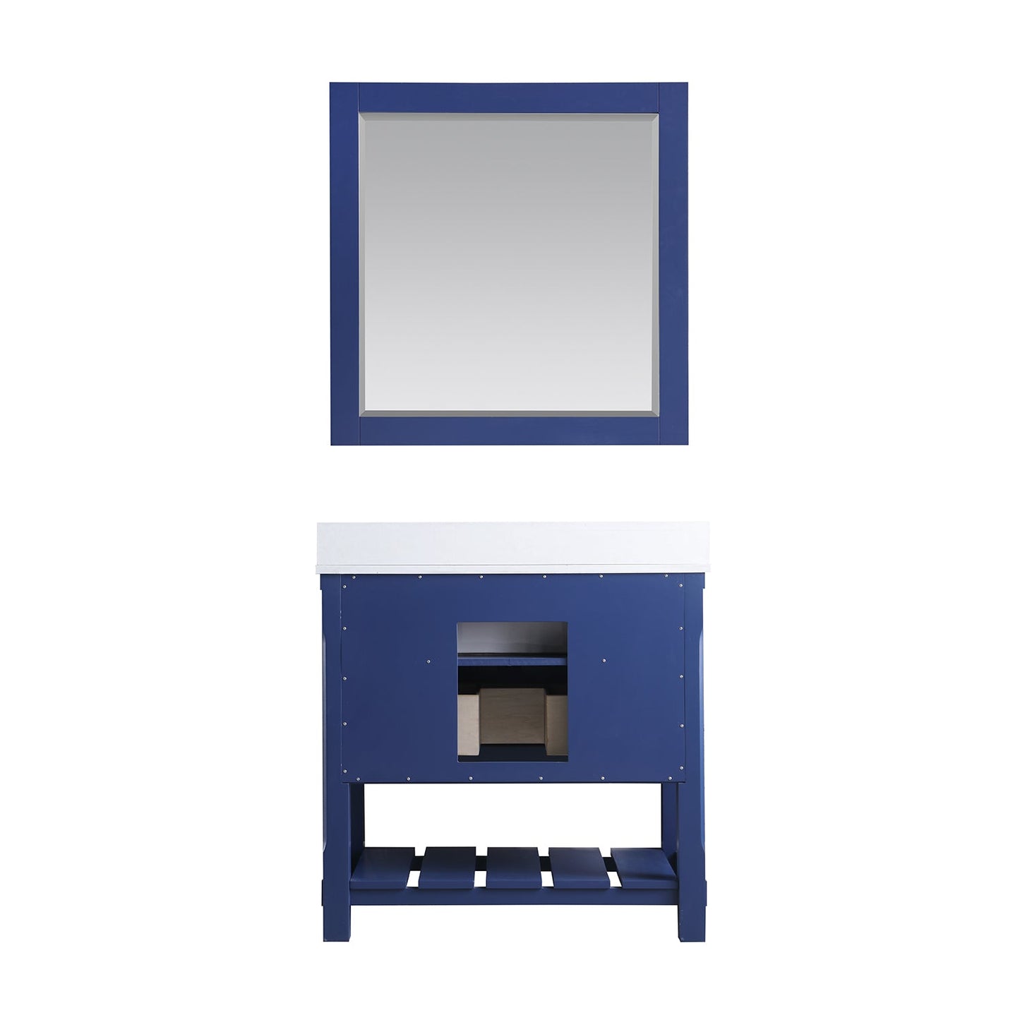Georgia 36" Single Bathroom Vanity Set in Jewelry Blue and Aosta White Composite Stone Top with White Farmhouse Basin with Mirror