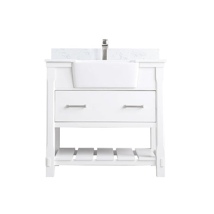 Georgia 36" Single Bathroom Vanity Set in White and Aosta White Composite Stone Top with White Farmhouse Basin without Mirror