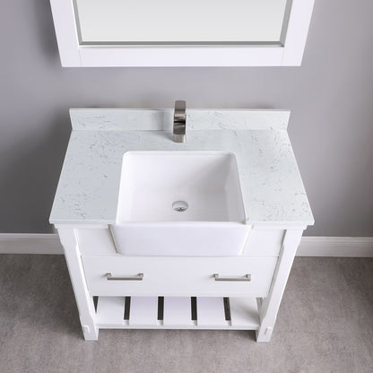 Georgia 36" Single Bathroom Vanity Set in White and Aosta White Composite Stone Top with White Farmhouse Basin without Mirror