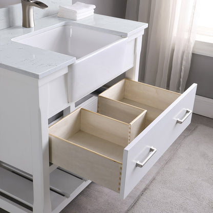 Georgia 36" Single Bathroom Vanity Set in White and Aosta White Composite Stone Top with White Farmhouse Basin without Mirror