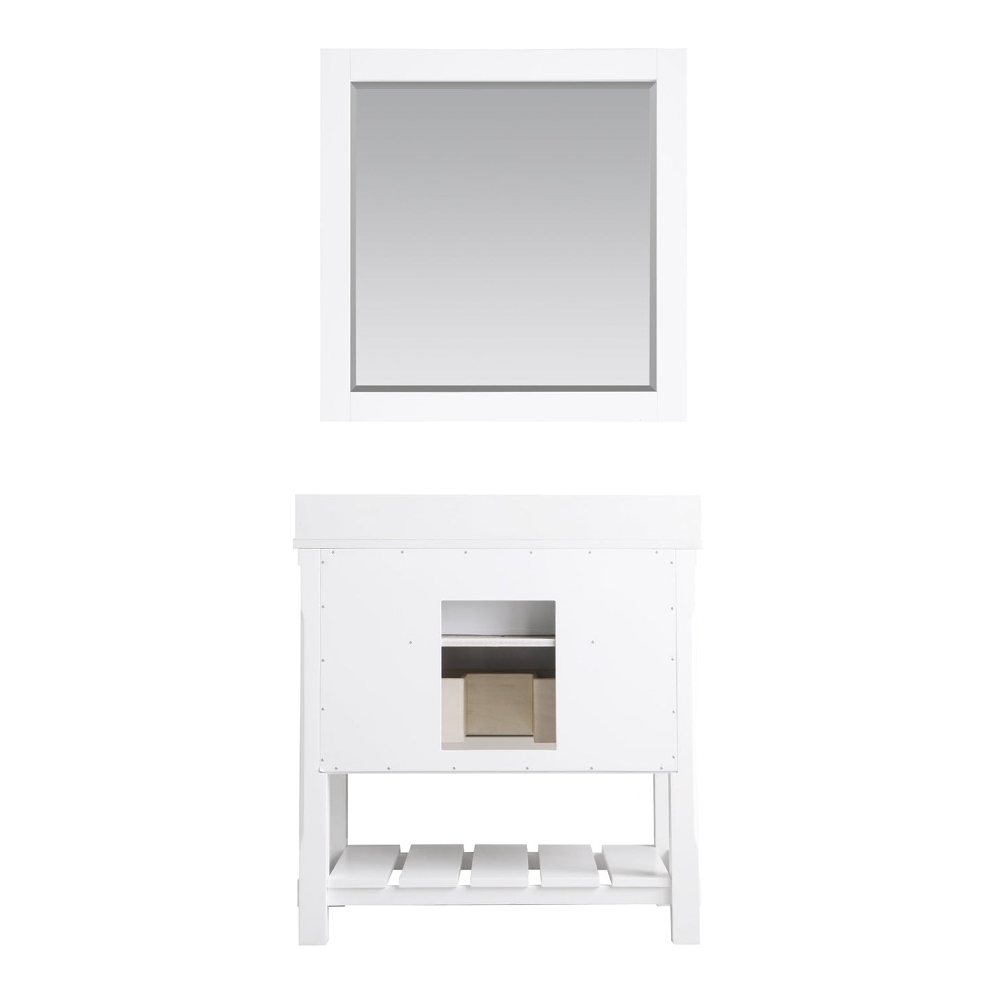 Georgia 36" Single Bathroom Vanity Set in White and Aosta White Composite Stone Top with White Farmhouse Basin with Mirror