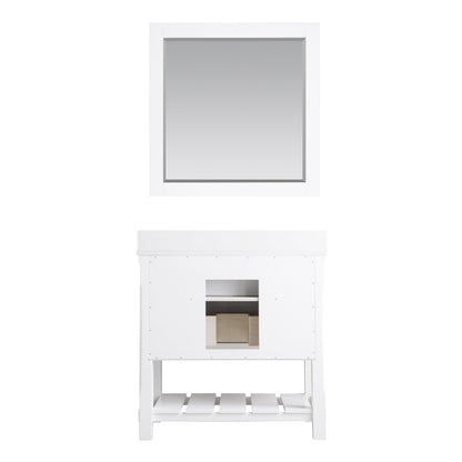 Georgia 36" Single Bathroom Vanity Set in White and Aosta White Composite Stone Top with White Farmhouse Basin with Mirror
