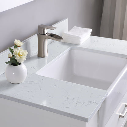 Georgia 36" Single Bathroom Vanity Set in White and Aosta White Composite Stone Top with White Farmhouse Basin with Mirror