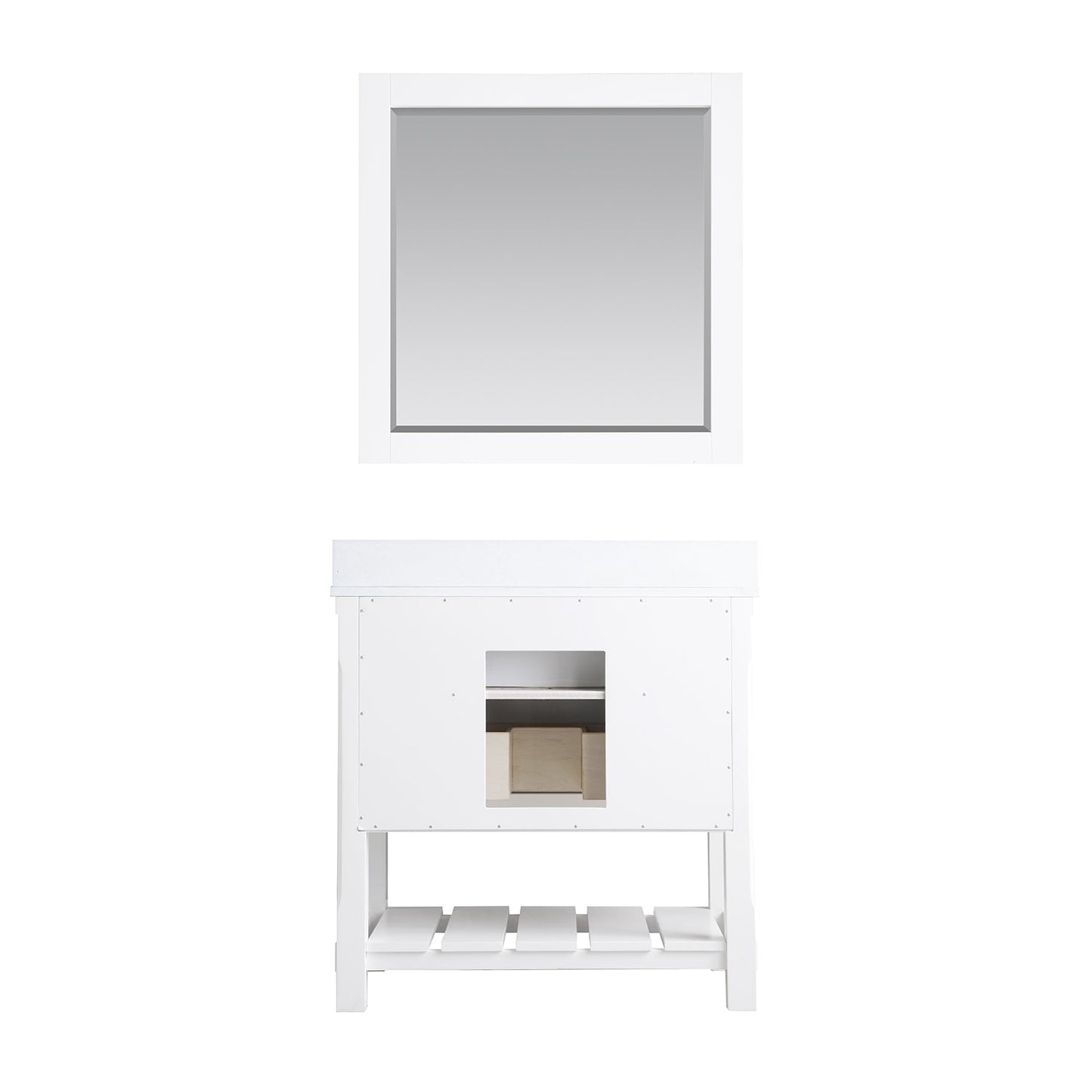 Georgia 36" Single Bathroom Vanity Set in White and Aosta White Composite Stone Top with White Farmhouse Basin with Mirror