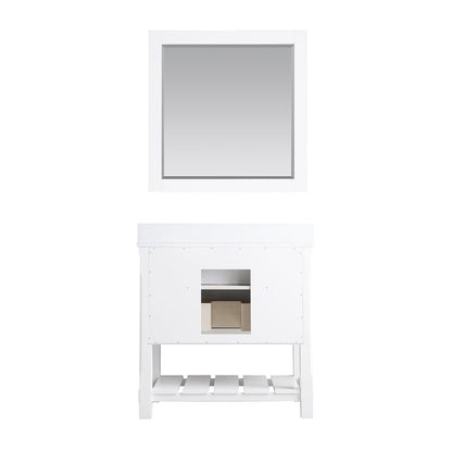 Georgia 36" Single Bathroom Vanity Set in White and Aosta White Composite Stone Top with White Farmhouse Basin with Mirror