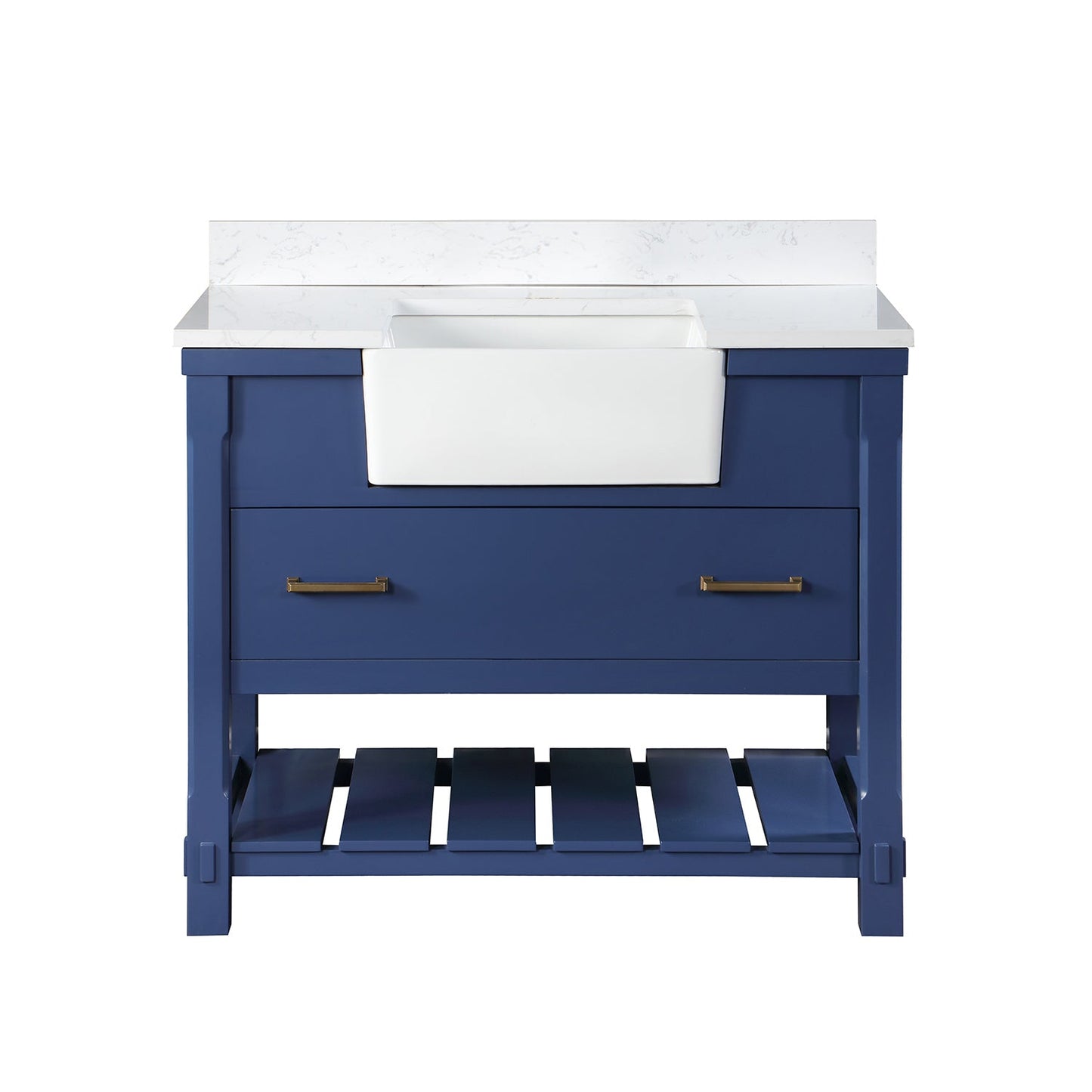 Georgia 42" Single Bathroom Vanity Set in Jewelry Blue and Aosta White Composite Stone Top with White Farmhouse Basin without Mirror