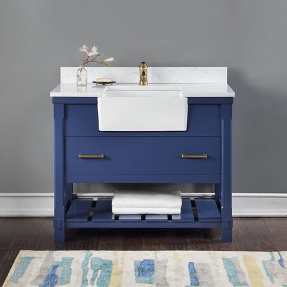 Georgia 42" Single Bathroom Vanity Set in Jewelry Blue and Aosta White Composite Stone Top with White Farmhouse Basin without Mirror