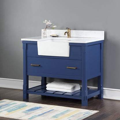 Georgia 42" Single Bathroom Vanity Set in Jewelry Blue and Aosta White Composite Stone Top with White Farmhouse Basin without Mirror