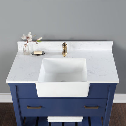 Georgia 42" Single Bathroom Vanity Set in Jewelry Blue and Aosta White Composite Stone Top with White Farmhouse Basin without Mirror