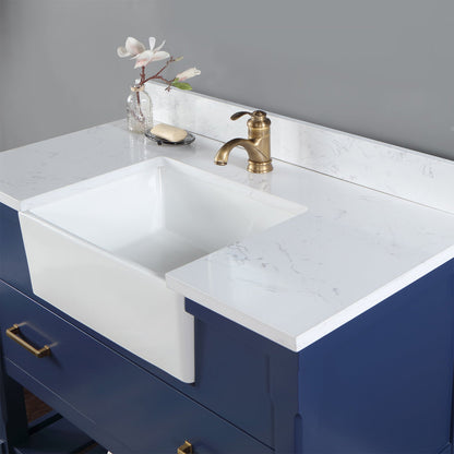 Georgia 42" Single Bathroom Vanity Set in Jewelry Blue and Aosta White Composite Stone Top with White Farmhouse Basin without Mirror