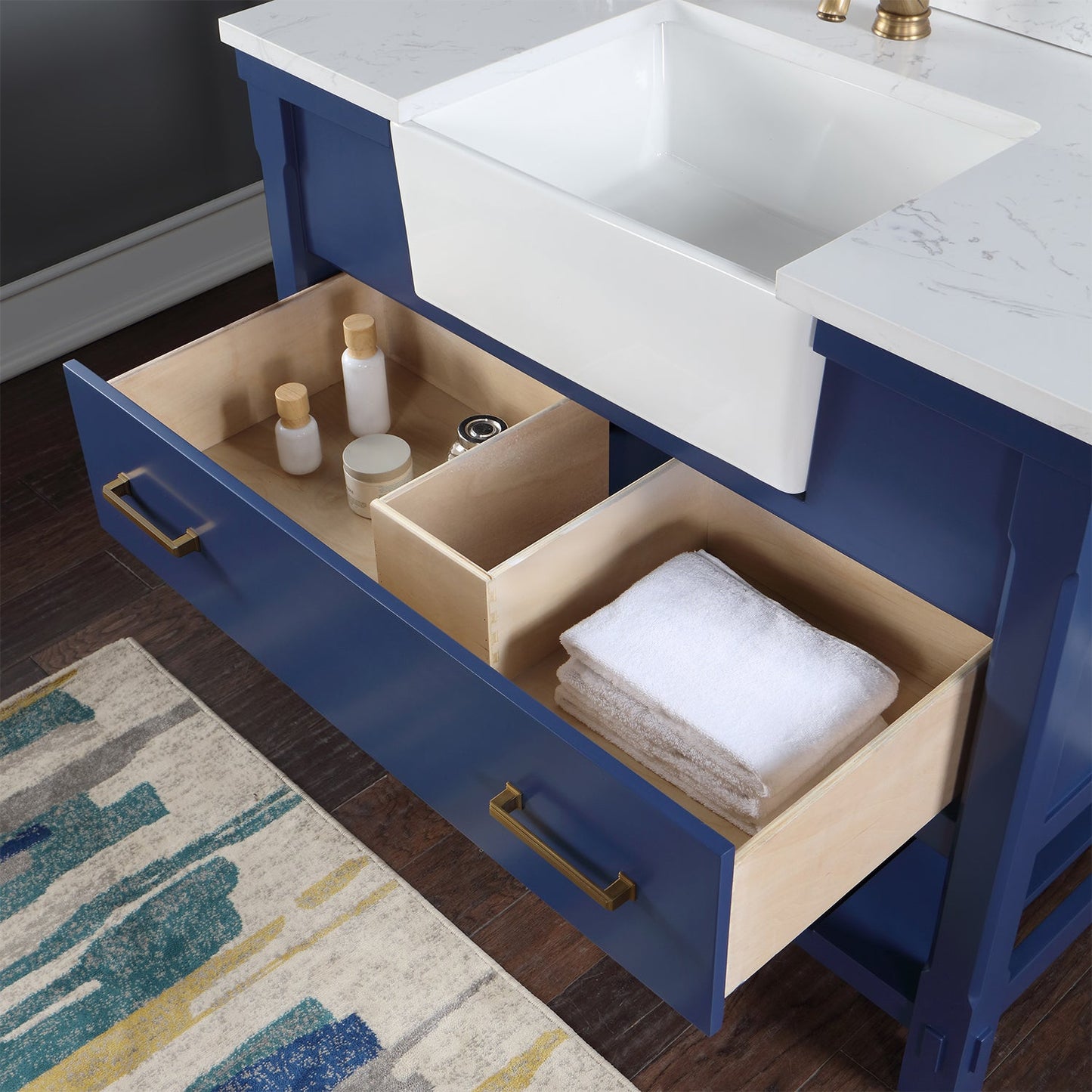 Georgia 42" Single Bathroom Vanity Set in Jewelry Blue and Aosta White Composite Stone Top with White Farmhouse Basin without Mirror
