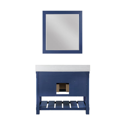 Georgia 42" Single Bathroom Vanity Set in Jewelry Blue and Aosta White Composite Stone Top with White Farmhouse Basin with Mirror