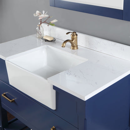 Georgia 42" Single Bathroom Vanity Set in Jewelry Blue and Aosta White Composite Stone Top with White Farmhouse Basin with Mirror