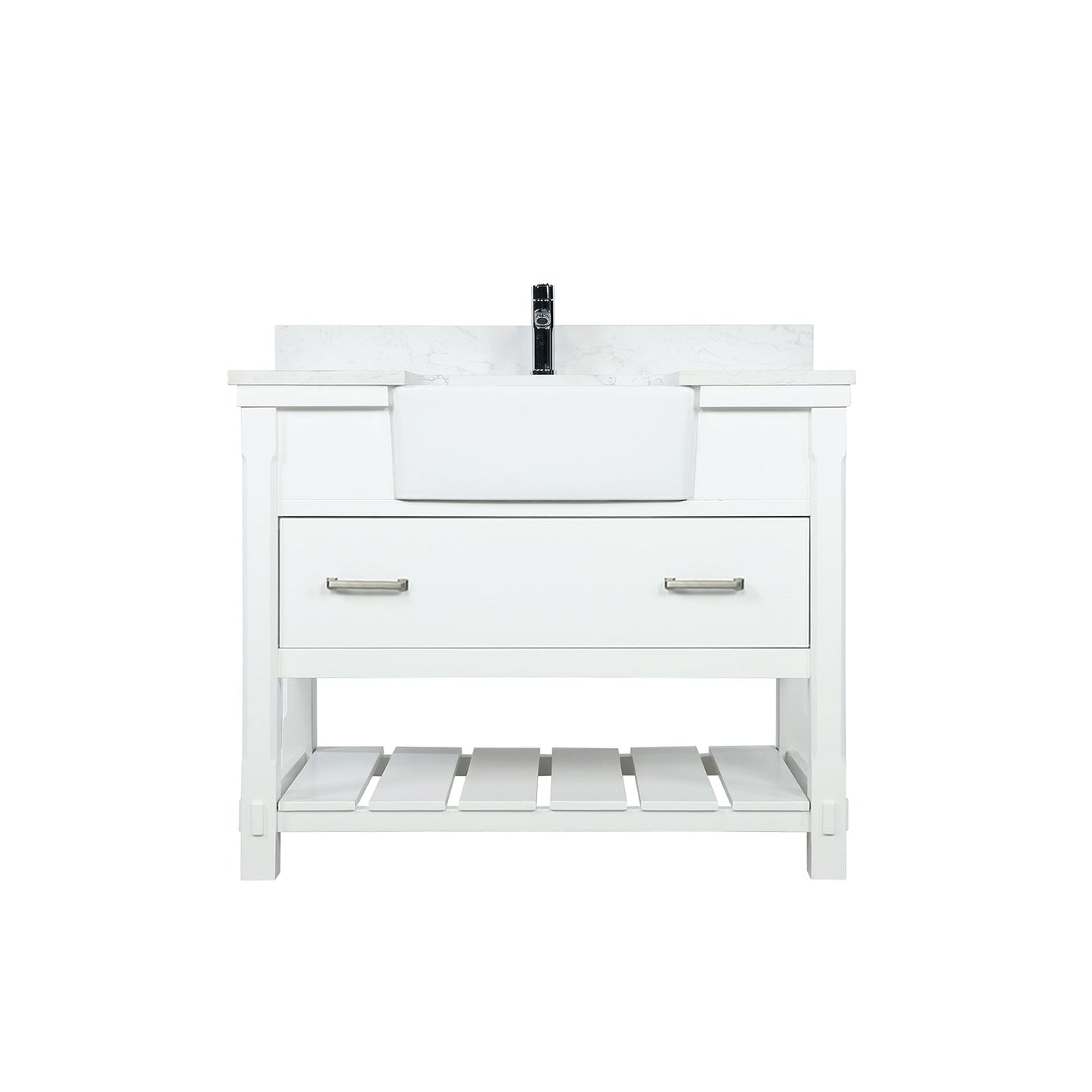 Georgia 42" Single Bathroom Vanity Set in White and Aosta White Composite Stone Top with White Farmhouse Basin without Mirror