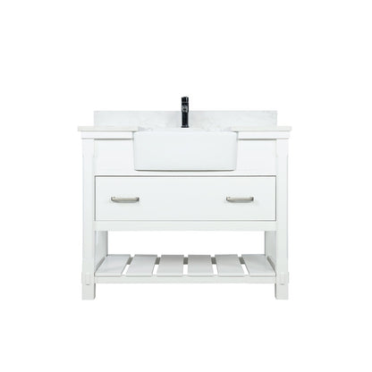 Georgia 42" Single Bathroom Vanity Set in White and Aosta White Composite Stone Top with White Farmhouse Basin without Mirror