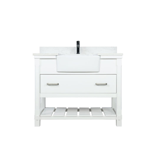 Georgia 42" Single Bathroom Vanity Set in White and Aosta White Composite Stone Top with White Farmhouse Basin without Mirror