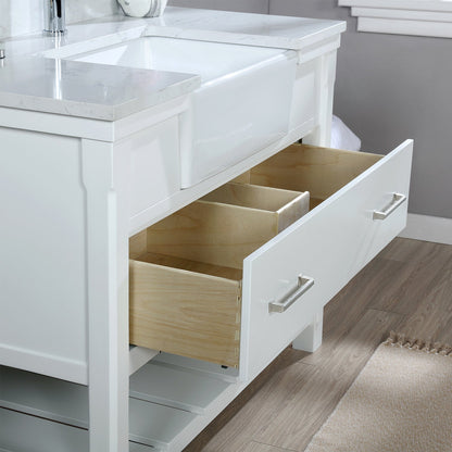 Georgia 42" Single Bathroom Vanity Set in White and Aosta White Composite Stone Top with White Farmhouse Basin without Mirror